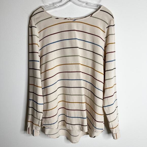 Christopher & Banks Womens Tunic Blouse L Multicolor Stripe Roll Tab Long Sleeve - Picture 3 of 11